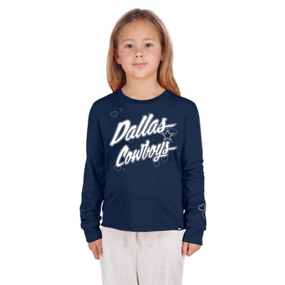  Dallas Cowboys New Era Girls Youth Boxy Raw Edge Long Sleeve T-Shirt - Navy