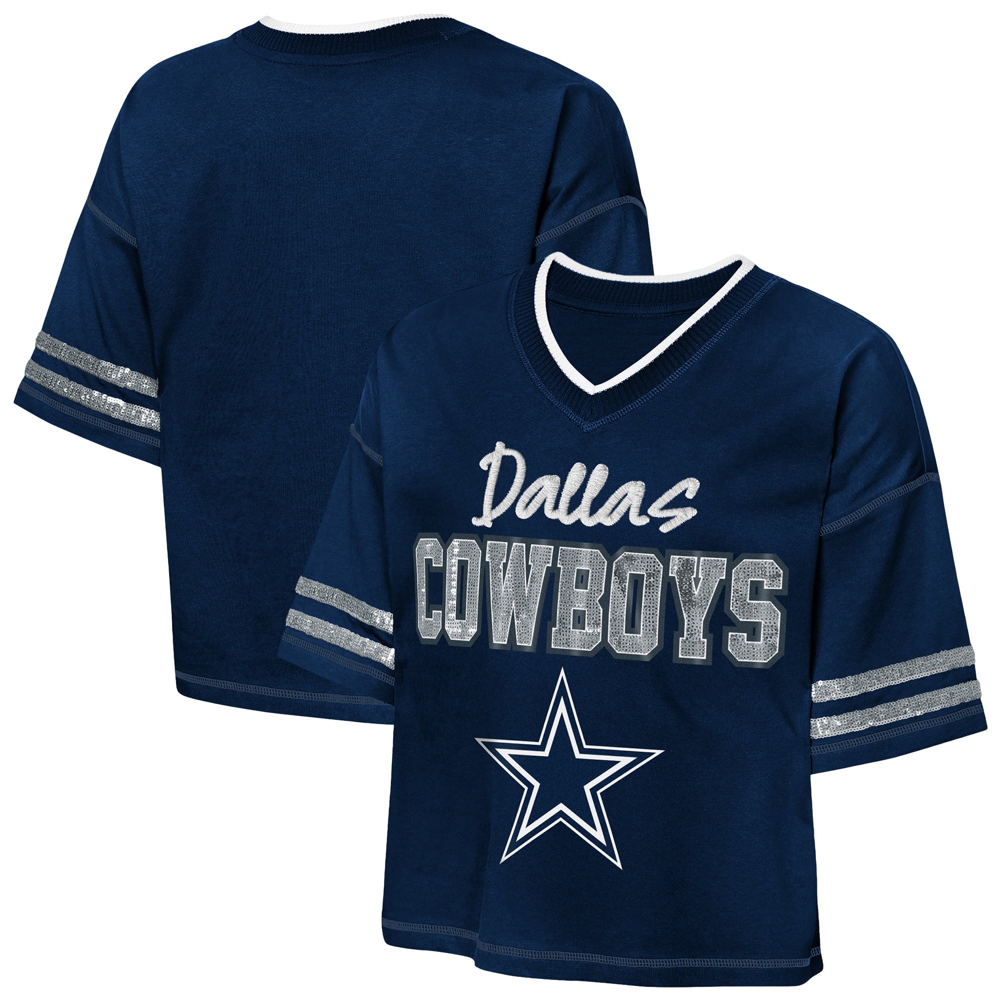 Girls Youth Outerstuff Navy Dallas Cowboys Toe Tap V-Neck T-Shirt