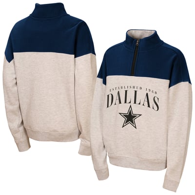  Dallas Cowboys WEAR by Erin Andrews Girls Youth Blitz Colorblock Half-Zip Sweatshirt - Gray