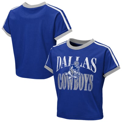  Dallas Cowboys WEAR by Erin Andrews Girls Youth  Cropped Hail Mary Ringer Baby T-Shirt - Royal