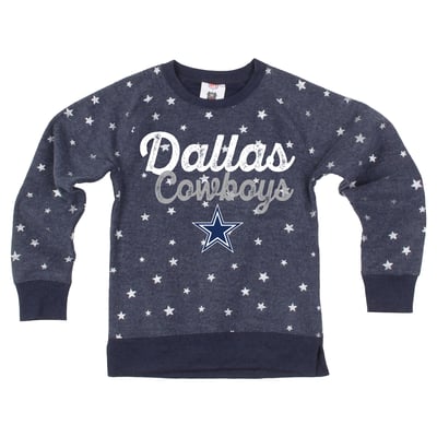  Dallas Cowboys Wes & Willy Girls Youth Shimmer Star Sweatshirt - Navy