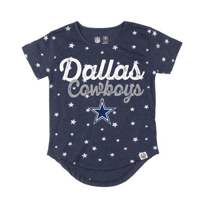  Dallas Cowboys Wes & Willy Girls Youth Shimmer Star T-Shirt - Navy