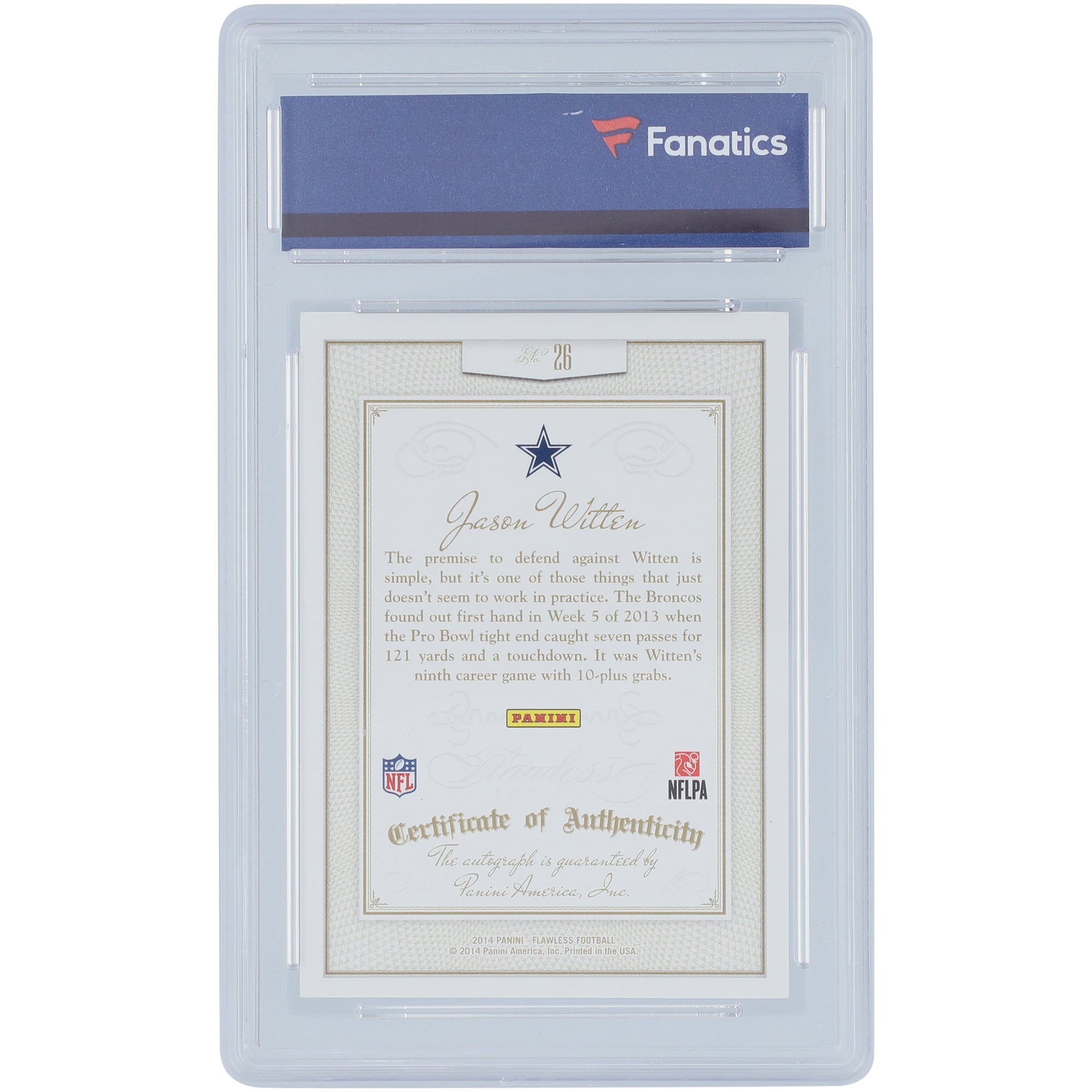 ジョン・アルホーグ / 『バニヤン・ムーン』 ダイヤモンド・手彩入り Jason Witten Dallas Cowboys Autographed 2014 Panini Flawless #26