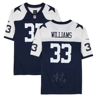 Javonte Williams Dallas Cowboys Autographed Fanatics Authentic Navy Nike Throwback Game Jersey 