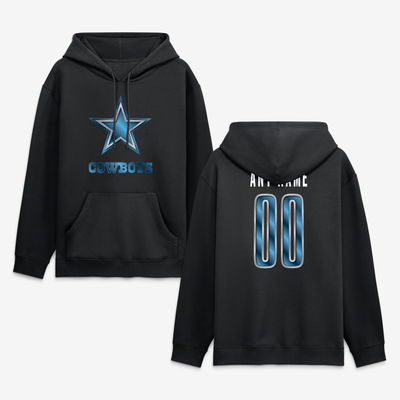 Dallas Cowboys Big & Tall Metallic Mascot Personalized Name & Number Hoodie - Black