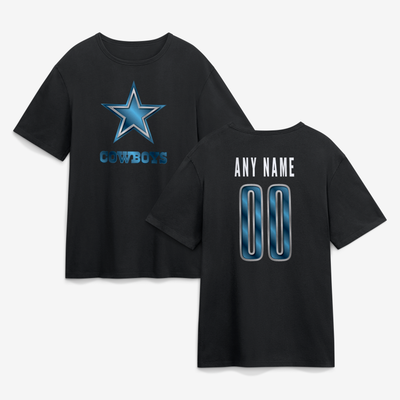 Dallas Cowboys Big & Tall Metallic Mascot Personalized Name & Number T-Shirt - Black