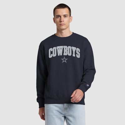  Dallas Cowboys Champion Contrast Patch Crewneck Sweatshirt - Navy