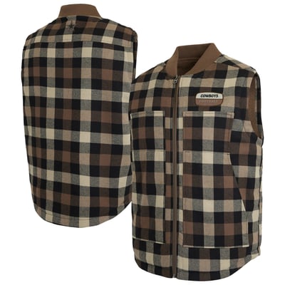  Dallas Cowboys Darius Rucker Collection by Fanatics Sherpa-Lined Plaid Vest - Brown