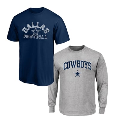  Dallas Cowboys Fanatics Big & Tall T-Shirt and Long Sleeve T-Shirt Combo Pack - Navy/Gray