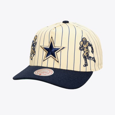 Dallas Cowboys Mitchell & Ness Retro Roots Stripe Pro Adjustable Hat - Cream/Navy