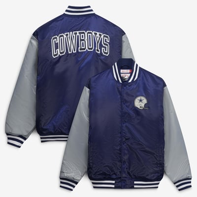 Dallas Cowboys Mitchell & Ness Big & Tall Heavyweight Satin Full-Snap Jacket - Navy/Silver