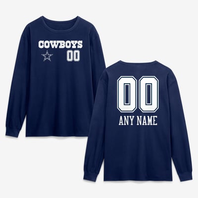 Dallas Cowboys  Touchdown Wordmark Personalized Name & Number Long Sleeve T-Shirt - Navy