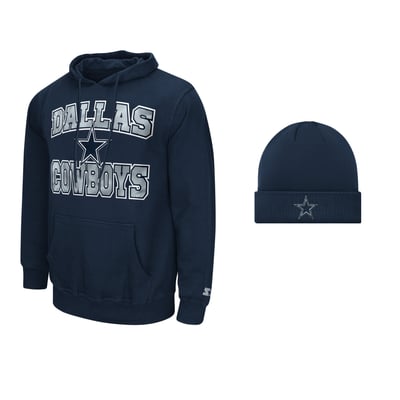 Dallas Cowboys Starter Hoodie and Cuffed Knit Hat Combo Pack - Navy
