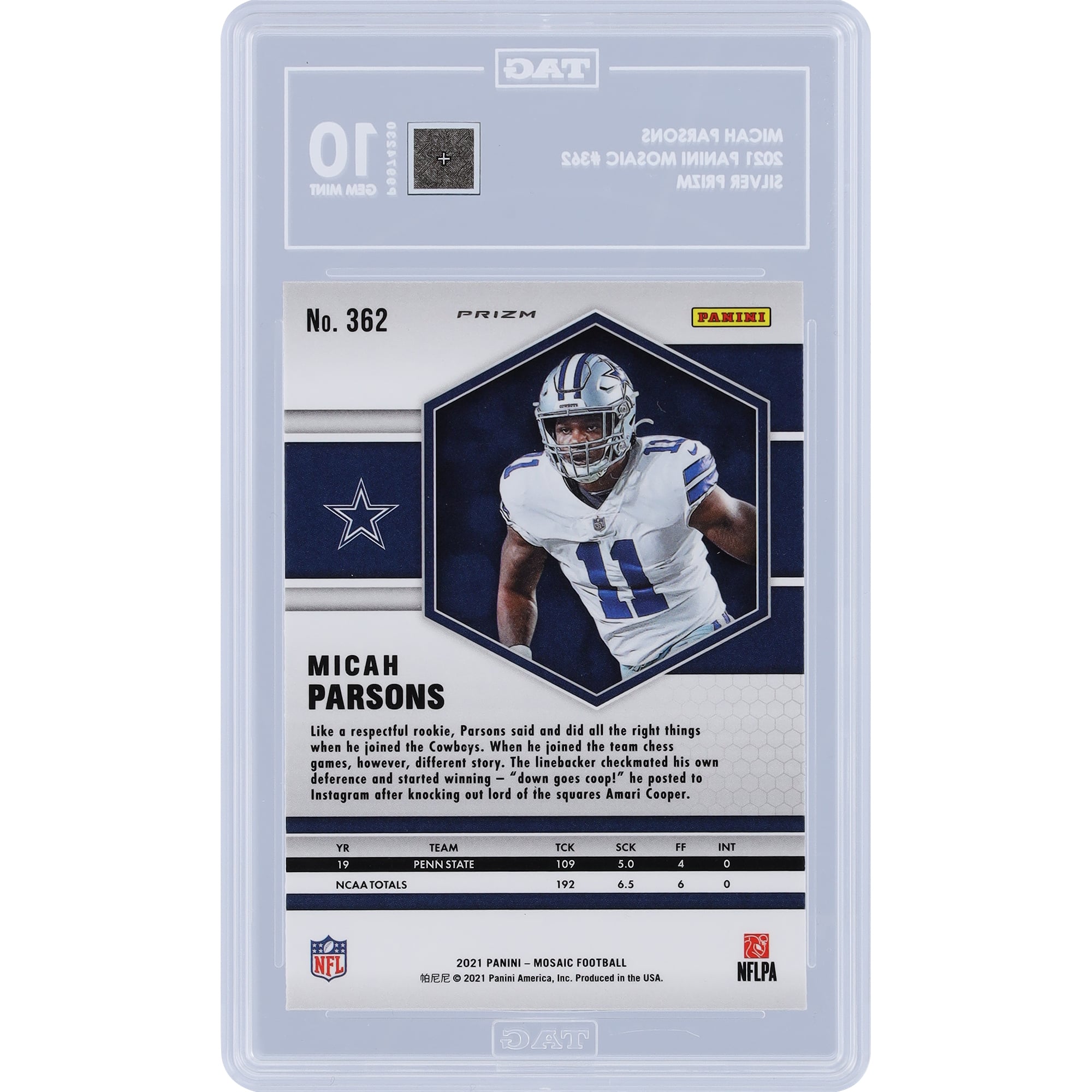 Micah Parsons Dallas Cowboys 2021 Panini Mosaic Silver Prizm #362