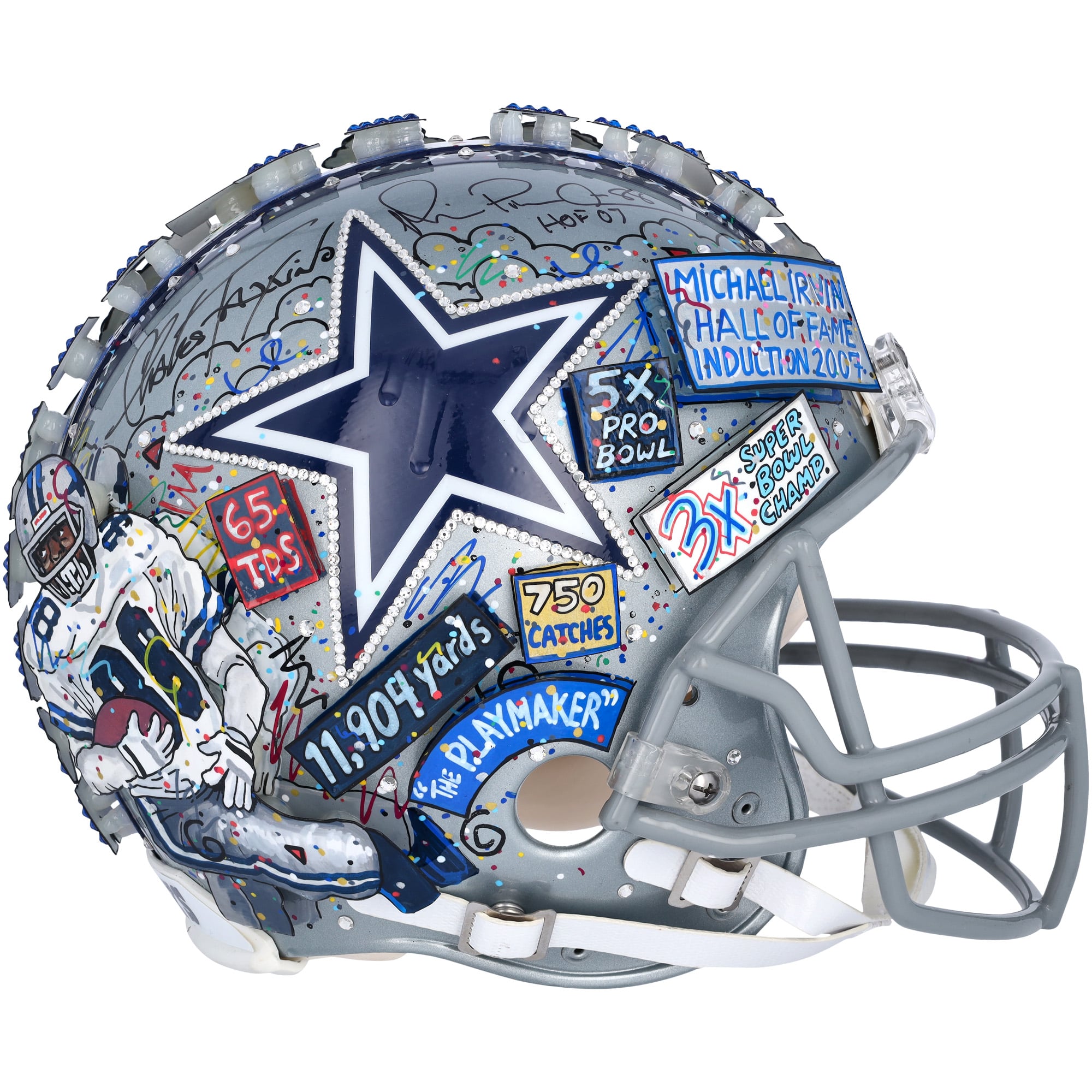 6人カーレーサーサイン入り帽子激レア本物保証 Michael Irvin Dallas Cowboys Autographed Helmet - Hand Painted by