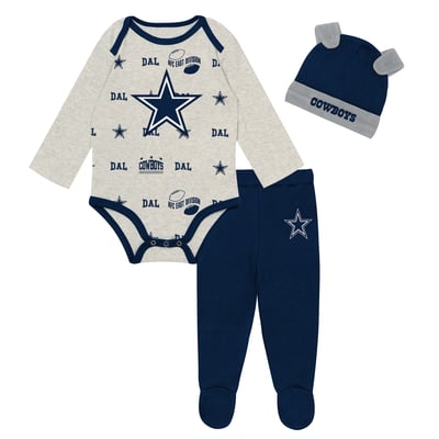  Dallas Cowboys Outerstuff Newborn Huddles and Giggles Three-Piece Set - Natural