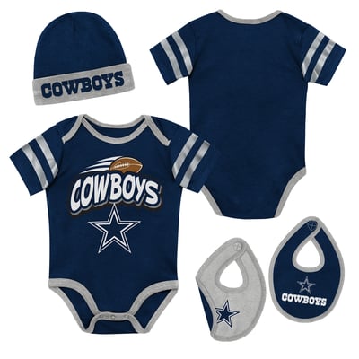  Dallas Cowboys Outerstuff Newborn Pint Prodigy Creeper, Bib and Hat Set - Navy