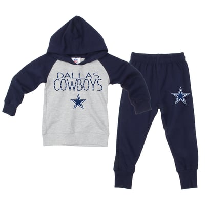 Dallas Cowboys Wes & Willy Toddler Raglan Hoodie & Sweatpants Set - Gray/Navy