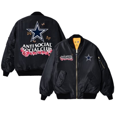 Dallas Cowboys AntiSocialSocialClub x NFL MA-1 Full-Zip Blossom Bomber Jacket - Black