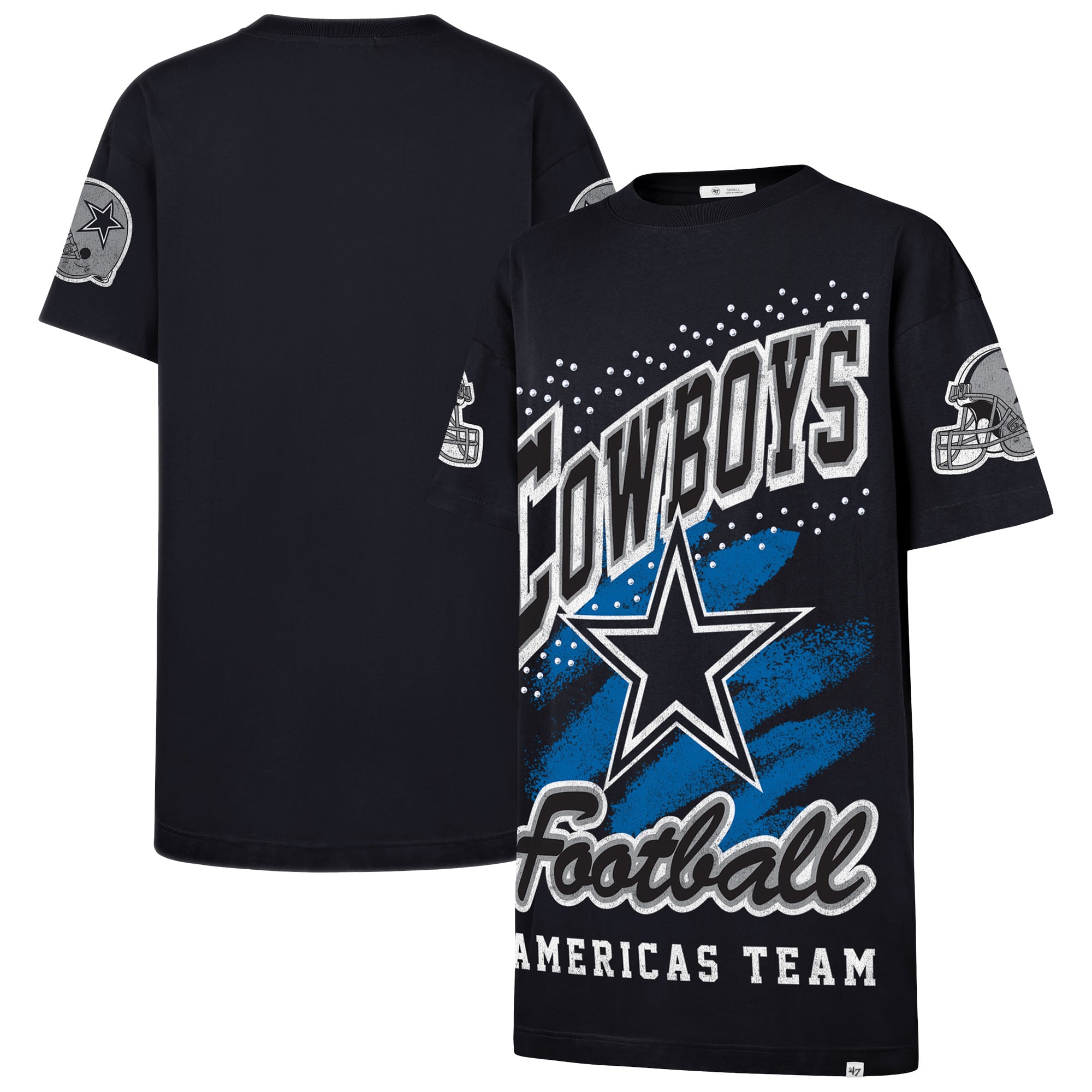 dallas cowboy jersey dress Women's Cowboys '47 Navy Oversized Gemstone Swash T-Shirt Outfit dallas