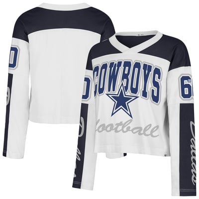  Dallas Cowboys '47 Women's Exclamation Metro V-Neck Long Sleeve Jersey T-Shirt - White