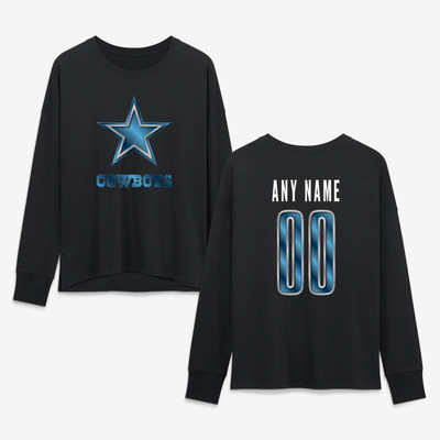 Dallas Cowboys Women's Forged Mascot Personalized Name & Number Long Sleeve T-Shirt - Black