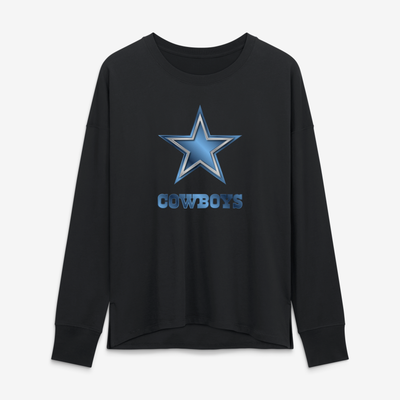 Dallas Cowboys Women's Metallic Mascot Long Sleeve T-Shirt - Black