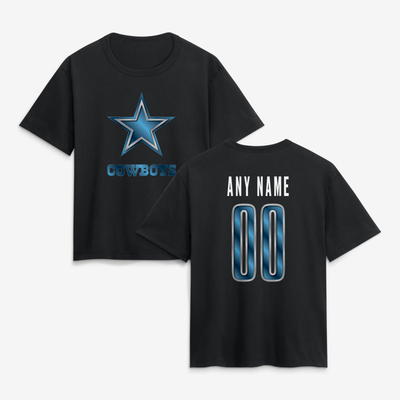 Dallas Cowboys Women's Metallic Mascot Personalized Name & Number T-Shirt - Black