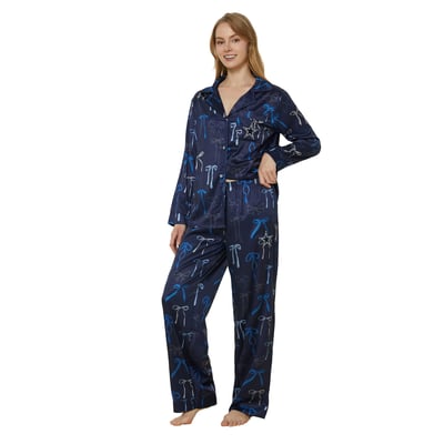  Dallas Cowboys Concepts Sport Women's Poppy Satin Long Sleeve Top and Pants Sleep Set - Navy