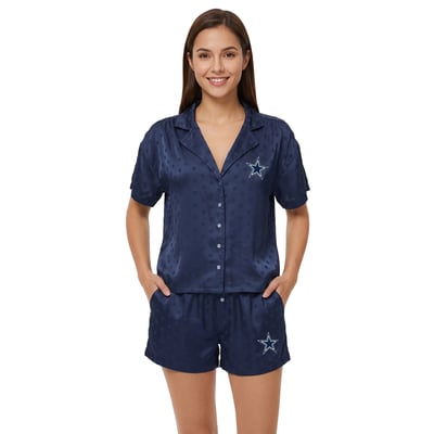 Dallas Cowboys Concepts Sport Women's Wink Dot Satin Jacquard Sleep Set - Navy