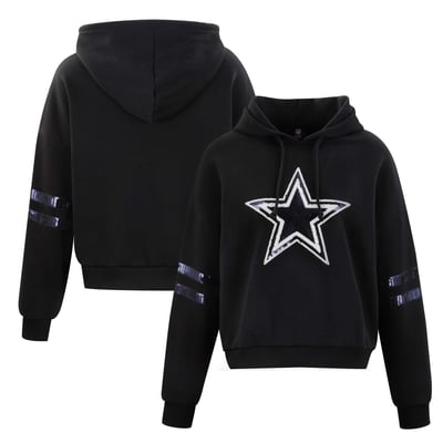 Dallas Cowboys FABGATING by Cuce Women's Cropped Sequins Hoodie - Black