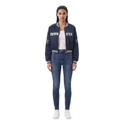 Dallas Cowboys FABGATING by Cuce Women's Cropped Team Full-Zip Bomber Jacket - Navy
