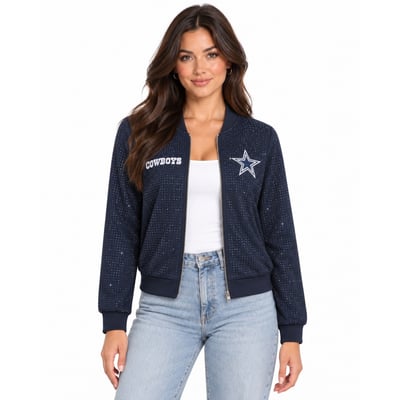 Dallas Cowboys FABGATING by Cuce Women's Crystal Full-Zip Bomber Jacket - Navy