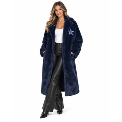 Dallas Cowboys FABGATING by Cuce Women's Longline Crystal Faux Fur Jacket - Navy