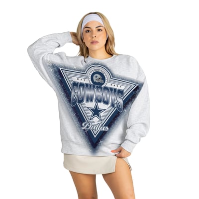 Dallas Cowboys Gameday Couture Women's Chasing Victory Rhinestone Spray Oversized Fleece Sweatshirt - Gray