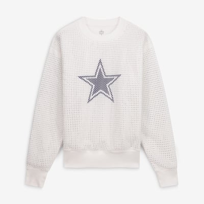  Dallas Cowboys Gameday Couture Women's Rhinestone Mesh Overlay Crew Sweatshirt - White