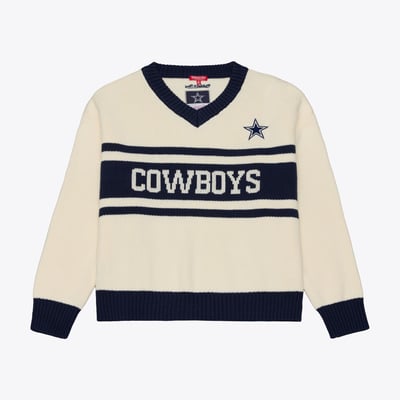 Dallas Cowboys Mitchell & Ness Women's Retro Roots V-Neck Sweater - Cream/Navy