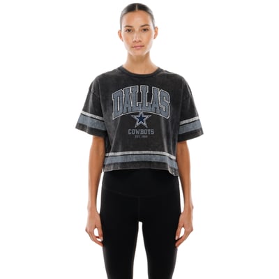 Dallas Cowboys New Era Women's Lifestyle Mineral Wash Boxy Cropped T-Shirt - Black