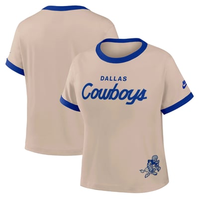 Dallas Cowboys Nike Women's Rewind Ringer Mod Cropped T-Shirt - Cream
