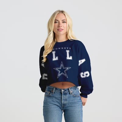 Dallas Cowboys Spirit Jersey Women's Cropped Long Sleeve T-Shirt - Navy