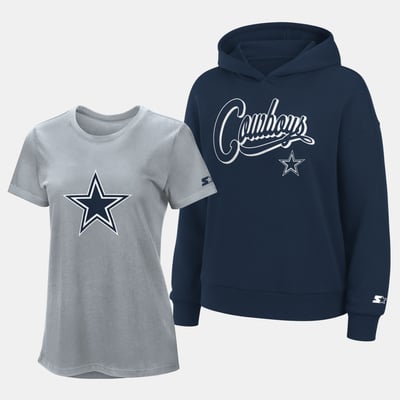  Dallas Cowboys Starter Women's Hoodie & T-Shirt Combo Pack - Gray/Navy