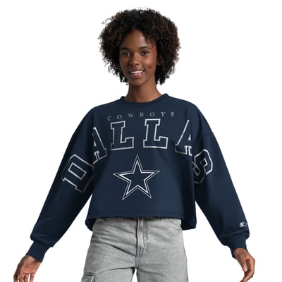 Dallas Cowboys Starter Women's Bleachers Cropped Sweatshirt - Navy