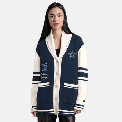 Dallas Cowboys Starter Women's Strike Zone Shawl-Collar Button-Up Cardigan - Navy