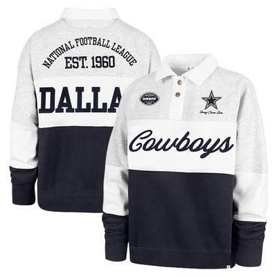 Dallas Cowboys Stoney Clover Lane x '47 Women's Cursive Paneled Rugby Fleece Shirt - Gray/Navy