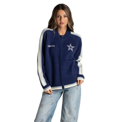 Dallas Cowboys The Wild Collective Women's Raglan Tri-Blend Full-Zip Sweater - Navy