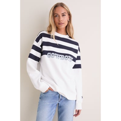 Dallas Cowboys Tuckernuck Women's Stripe Sweatshirt - White/Navy