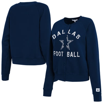  Dallas Cowboys WEAR by Erin Andrews Women's Heathered Crew Cardigan Sweater - Navy