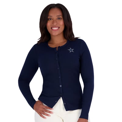  Dallas Cowboys WEAR by Erin Andrews Women's Ribbed Full-Button Cardigan Sweater - Navy