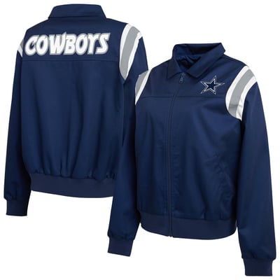  Dallas Cowboys WEAR by Erin Andrews Women's Shoulder Stripe Twill Full-Zip Jacket - Navy