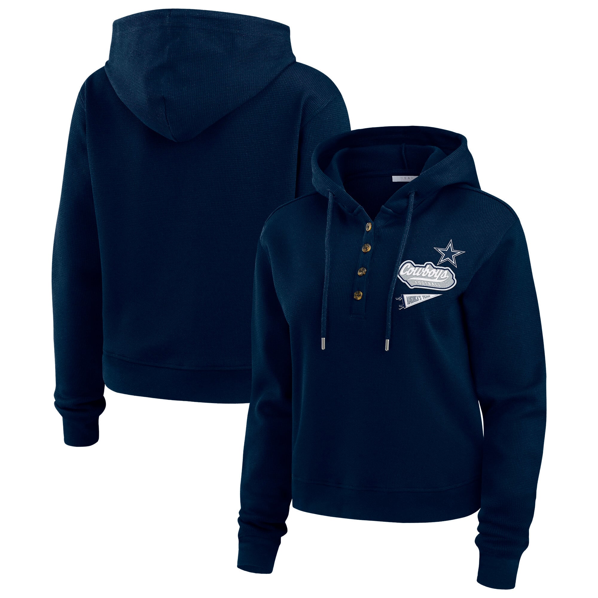 Women's WEAR by Erin Andrews Navy Dallas Cowboys Waffle-Knit Pullover ...